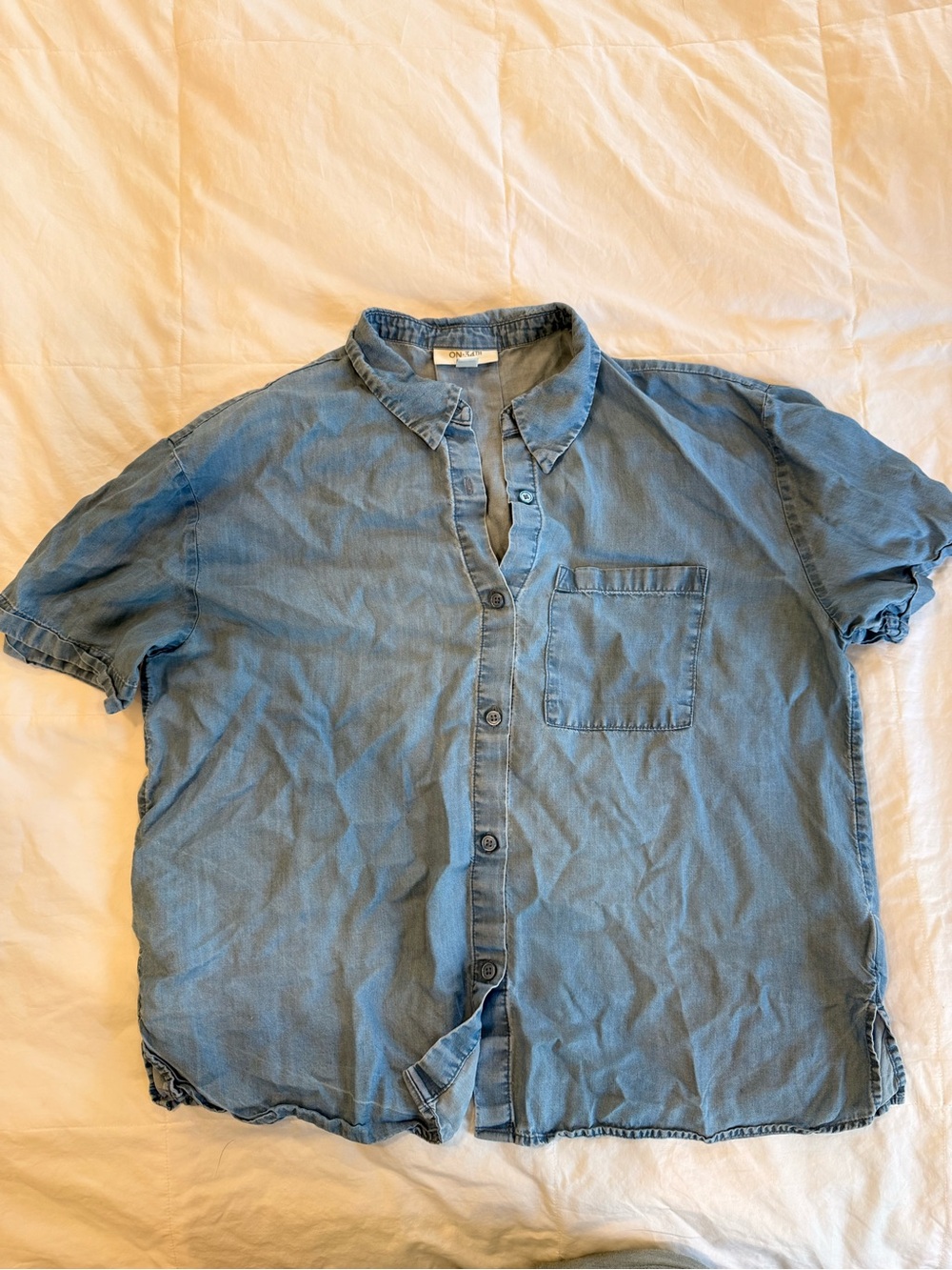 Light Blue Denim Button-Up Blouse